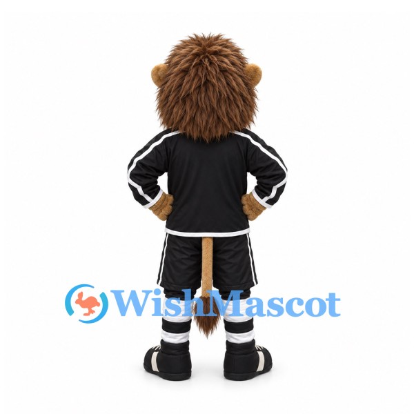 Lion Mascot Costume in Brown with Black Sports Uniform