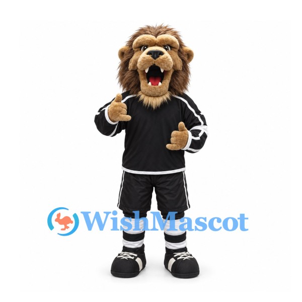 Lion Mascot Costume in Brown with Black Sports Uniform