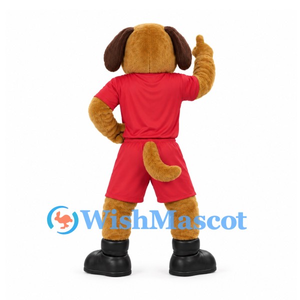 Dog Mascot Costume in Tan with Red Sports Uniform