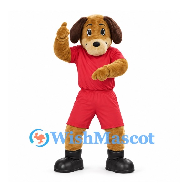 Dog Mascot Costume in Tan with Red Sports Uniform