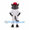 Cat Mascot Costume in Gray with White Pinstriped Baseball Uniform