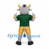 Bull Mascot Costume in Gray with Green Football Jersey and Gold Trousers