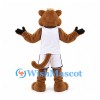 Cougar Mascot Costume in Brown with White Basketball Uniform