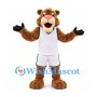 Cougar Mascot Costume in Brown with White Basketball Uniform