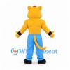 Cougar Mascot Costume in Yellow with Muscular Torso and Blue Trousers