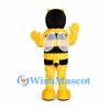 Bee Mascot Costume in Yellow and Black with Rounded Face and White Wings