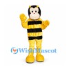 Bee Mascot Costume in Yellow and Black with Rounded Face and White Wings