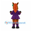 Horse Mascot Costume in Brown with Purple Dress and Orange Mane