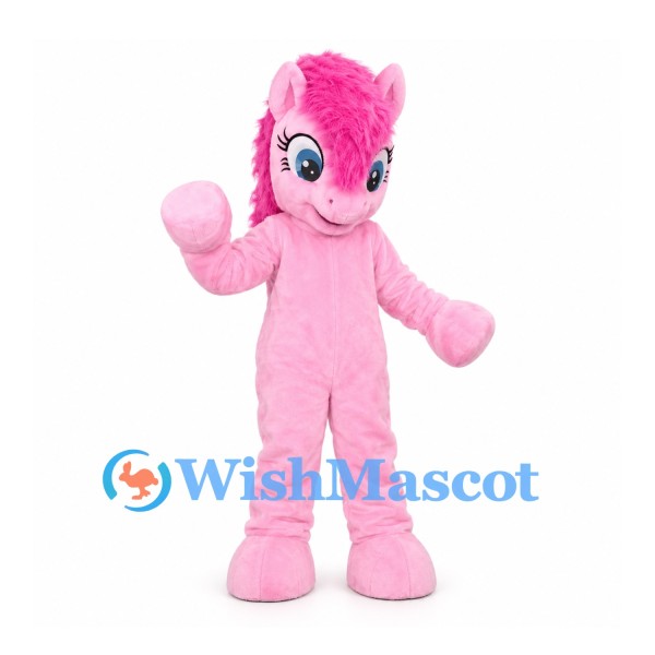 Pony Mascot Costume in Pink with Curly Mane and Long Tail