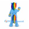 Winged Pony Mascot Costume in Blue with Rainbow Mane and Tail