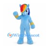Winged Pony Mascot Costume in Blue with Rainbow Mane and Tail