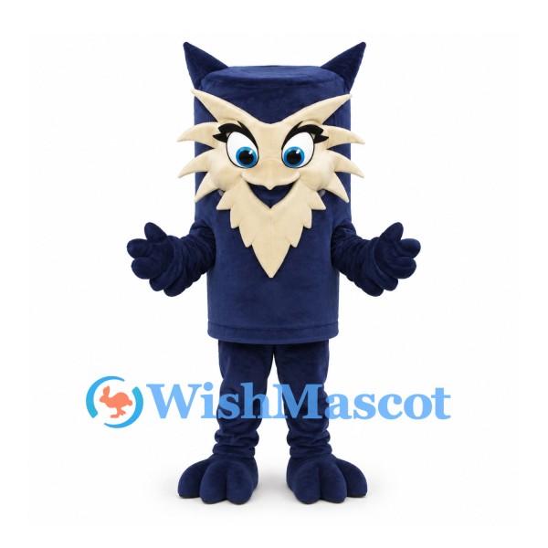 Owl Mascot Costume in Navy with Tall Square Head and Cream Face