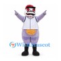 Alien Mascot Costume in Lavender with White Baseball Jersey and Red Cap