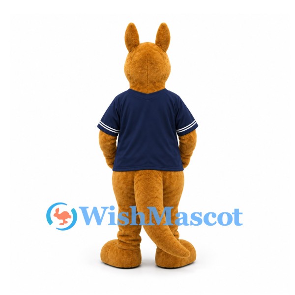 Kangaroo Mascot Costume in Tan with Navy Polo Shirt