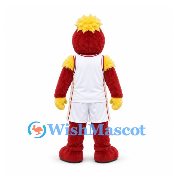 Monster Mascot Costume in Red and Yellow with White Sports Uniform