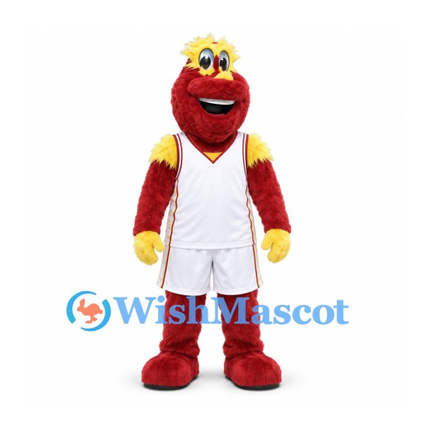 Monster Mascot Costume in Red and Yellow with White Sports Uniform