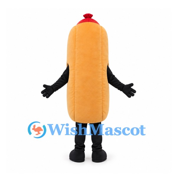 Hot Dog Mascot Costume with Mustard Stripe and Tan Bun