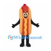 Hot Dog Mascot Costume with Mustard Stripe and Tan Bun