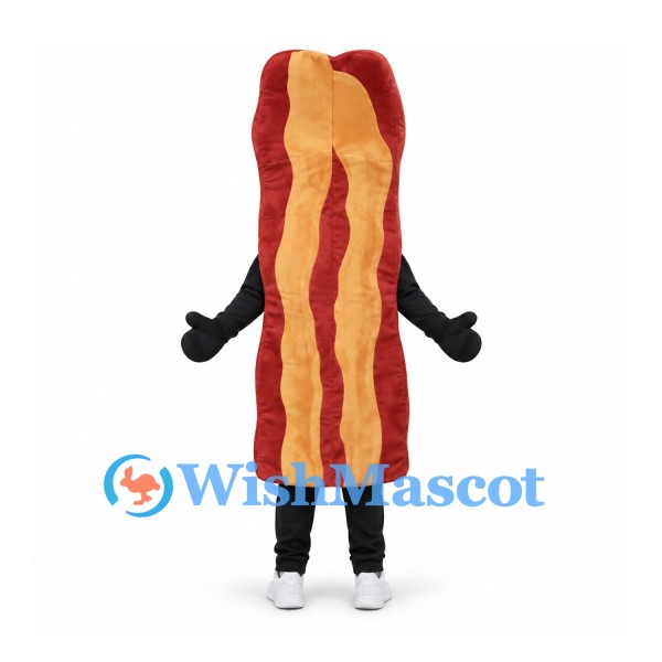 Bacon Mascot Costume with Red and Tan Wavy Stripes