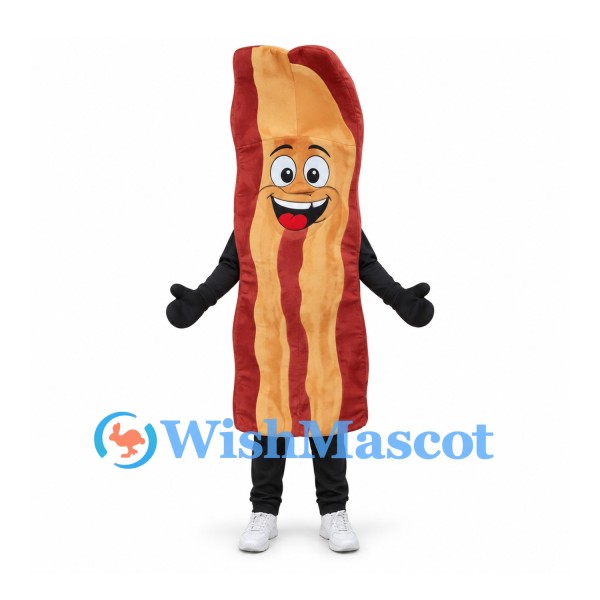 Bacon Mascot Costume with Red and Tan Wavy Stripes