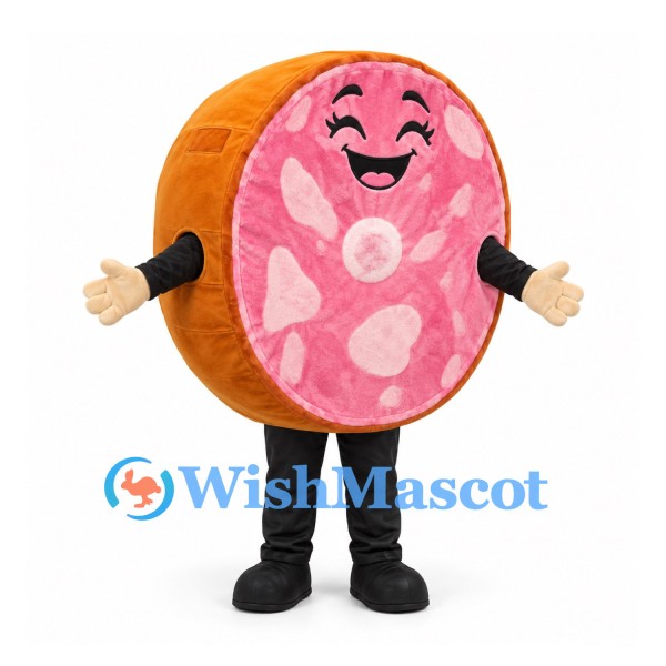 Sausage Slice Mascot Costume in Pink with Orange Rind