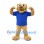 Leopard Mascot Costume in Tan with Blue Shirt and Muscular Arms