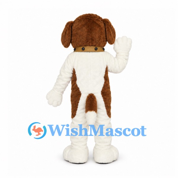 Dog Mascot Costume in Brown and White with Collar and Large Paws