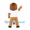 Lion Mascot Costume in Tan with Long Brown Mane and White Shirt