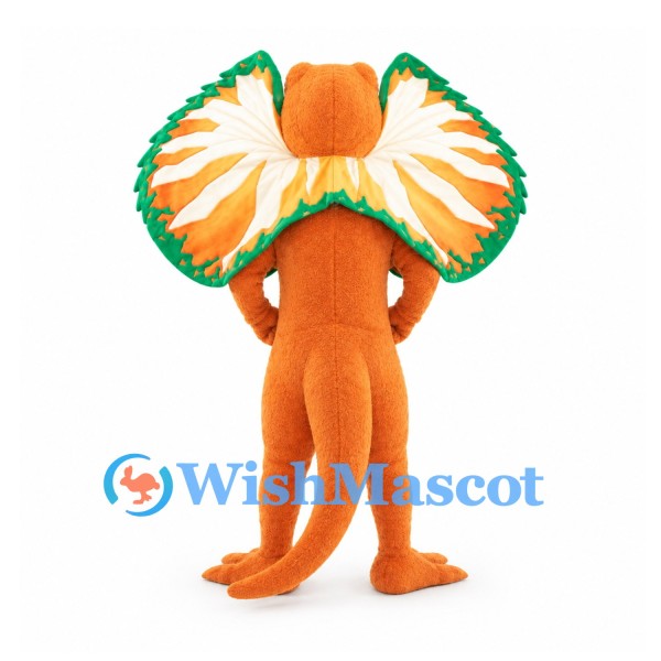 Frilled Lizard Mascot Costume in Orange with Cream and Green Neck Frill