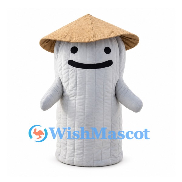 White Column Character Mascot Costume with Straw Style Conical Hat