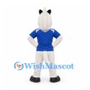Horse Mascot Costume in White with Blue Sports Shirt