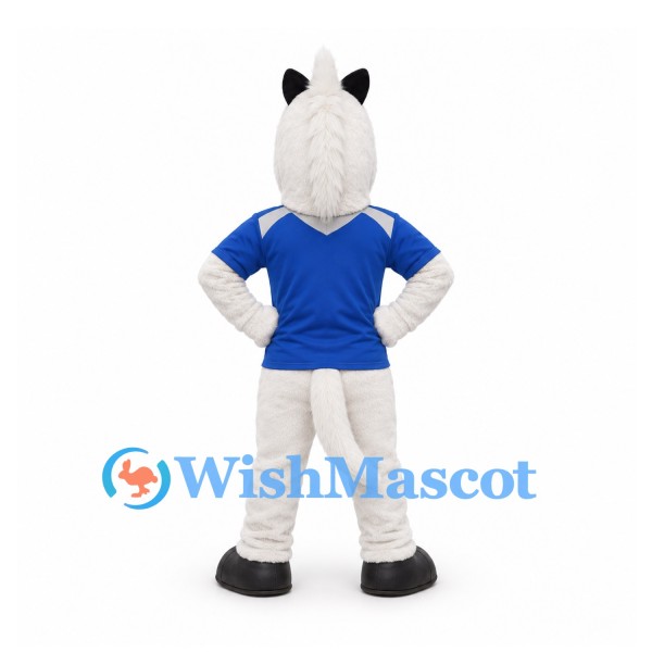 Horse Mascot Costume in White with Blue Sports Shirt