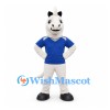 Horse Mascot Costume in White with Blue Sports Shirt