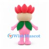 Flower Mascot Costume in Pink with Red Petals and Green Leaves