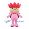Flower Mascot Costume in Pink with Red Petals and Green Leaves