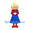Girl Mascot Costume with Blonde Braids Red Shirt and Blue Pinafore Dress