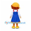 Girl Mascot Costume with Red Hair Yellow Hat and Blue Pinafore Dress