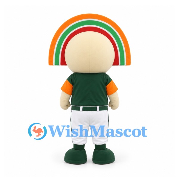 Rainbow Character Mascot Costume with Green Baseball Jersey and White Trousers
