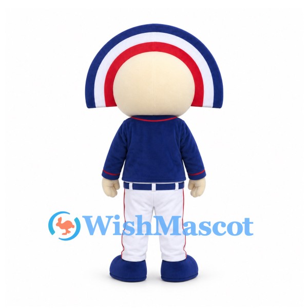 Rainbow Character Mascot Costume with Navy Baseball Jacket and White Trousers
