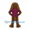 Dog Mascot Costume in Brown with Long Floppy Ears and Burgundy Polo Shirt