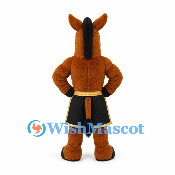 Horse Mascot Costume in Brown with Muscular Torso and Black Sports Shorts