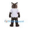 Lynx Mascot Costume in Gray with White Pinstriped Baseball Shirt