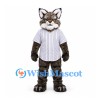 Lynx Mascot Costume in Gray with White Pinstriped Baseball Shirt