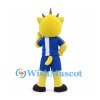 Unicorn Mascot Costume in Yellow with Blue Sports Uniform