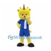 Unicorn Mascot Costume in Yellow with Blue Sports Uniform
