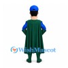 Superhero Mascot Costume in Blue with Green Cape and Boots