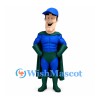 Superhero Mascot Costume in Blue with Green Cape and Boots