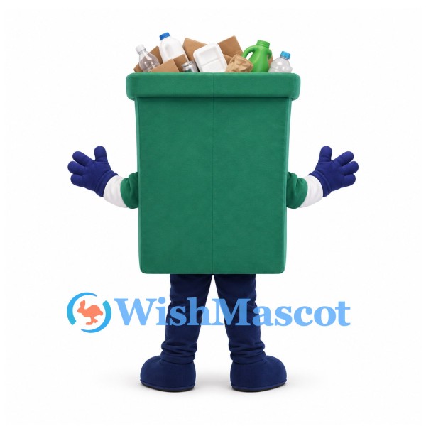 Recycling Bin Mascot Costume in Green with Recyclable Container Details
