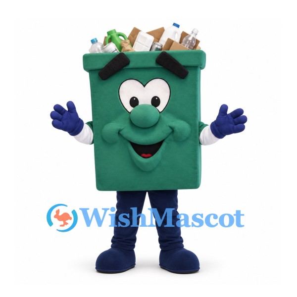 Recycling Bin Mascot Costume in Green with Recyclable Container Details