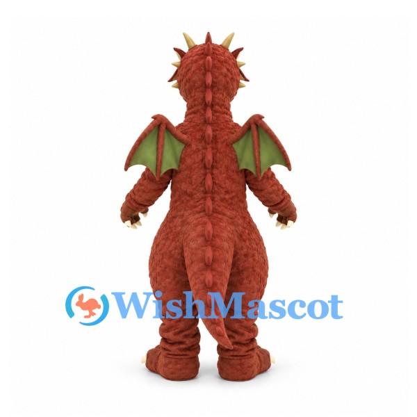 Dragon Mascot Costume in Rust Red with Green Belly and Wings
